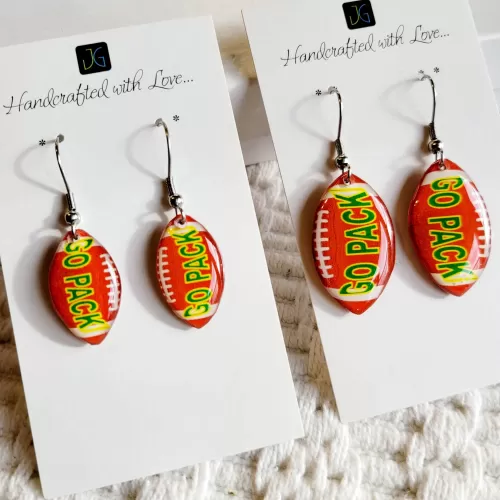 Green and Gold Football Earrings- Earrings for Green Bay Fans
